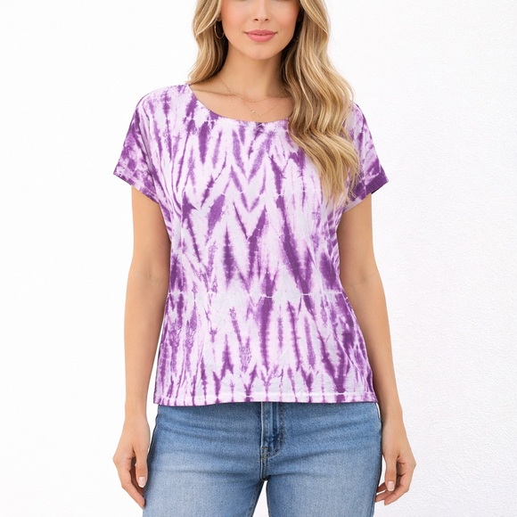 J.Jill Purple Shibori Tie Dye Cotton Tee Relaxed Fit Short Sleeve Size Small - Picture 1 of 6